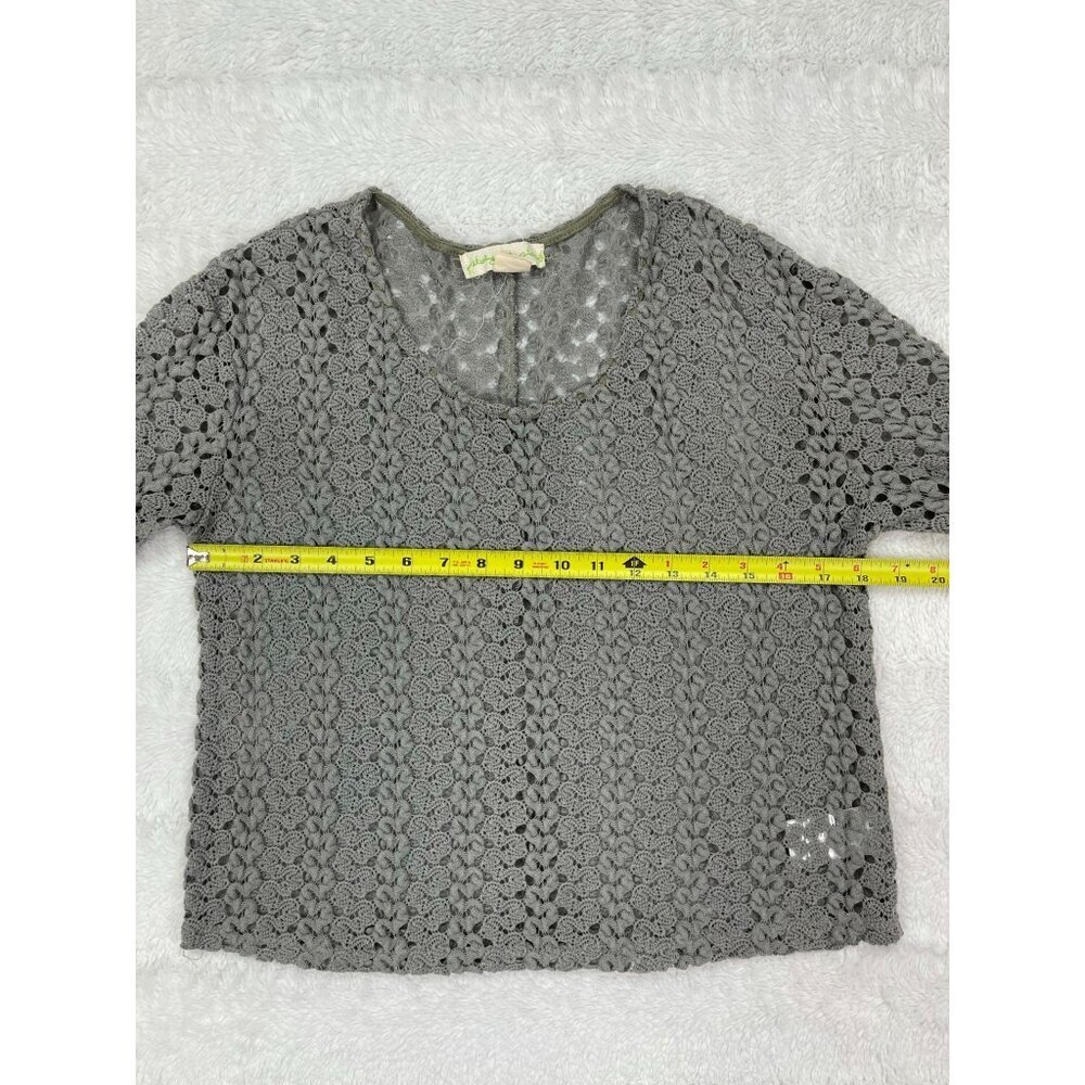 Staring at Stars Urban Outfitters Crochet Top Small Gray Sheer Half Sleeve - Picture 7 of 9